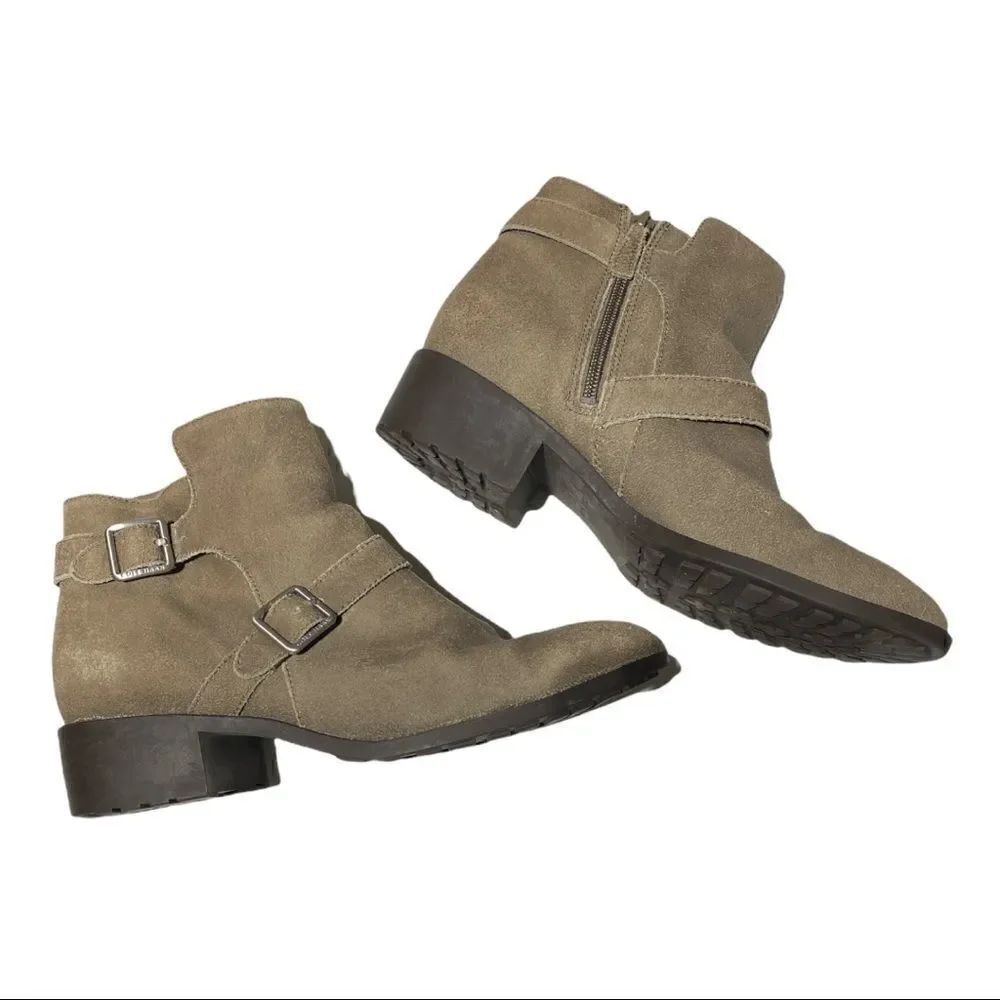 COLE HAAN | Womens Bootie Tan Rough Out Buckle Side Zip Ankle Boots | 9.5 B